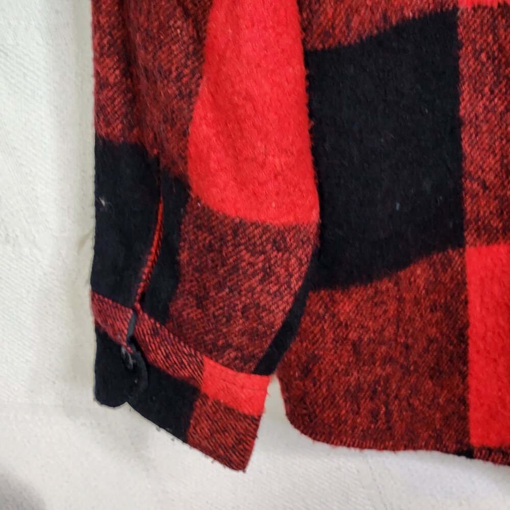 Bronzini Red and Black Buffalo Check Wool Blend Semi Lined Vintage Shacket Sz L - Picture 10 of 16
